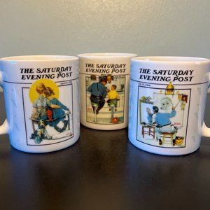 Set of 3 Vintage Norman Rockwell Saturday Evening Post Cover Mugs